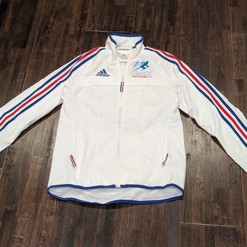 Vintage Y2K Adidas France Track Jacket Womens S White 3 Stripes Zip Embroidered - Picture 1 of 12